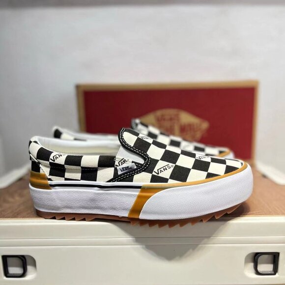 VANS Stacked Checkerboard Slip On Canvas Shoes - Picture 4 of 6